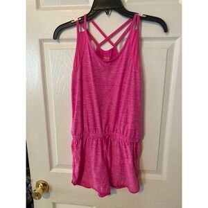 Athletic Works Girls Pink Space Dye Romper Size L 10-12 Crisscross Back Sporty